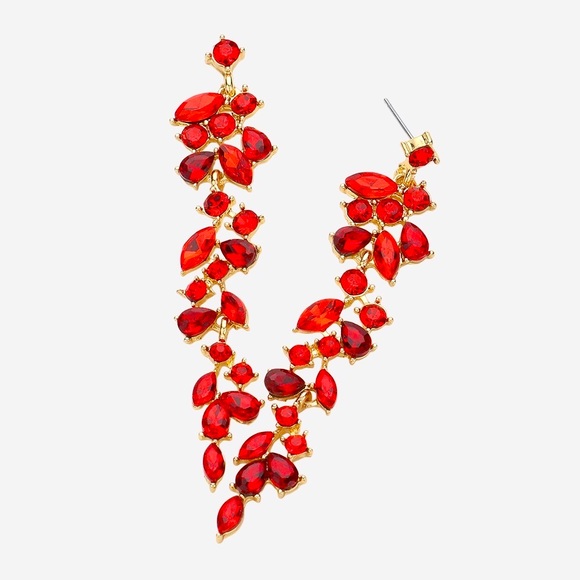 Red & Gold Marquise Round Stone Statement Earrings - Picture 1 of 1